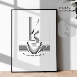 Minimalist Coffee Poster: 3D Line Art Print (Digital Download)