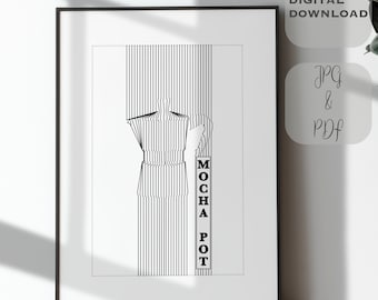 Impresión artística minimalista de una cafetera moka: Decoración de cocina moderna (descarga digital)