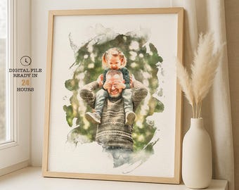 Aquarelle personnalisée portrait de famille avec arrière-plan - cadeau d'anniversaire (téléchargement numérique)