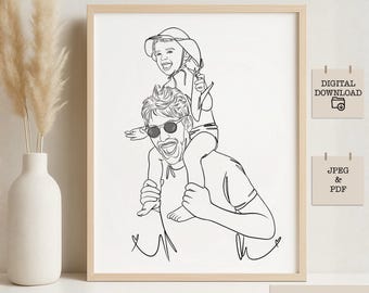 Custom Line Art Portrait, Minimalist Family Drawing, Couple Outline (Digital Download)