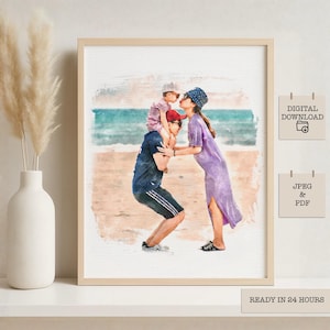 Custom Watercolor Portrait from Photo | Couple, Family & Pet Gift | Anniversary, Wedding, Christmas Keepsake