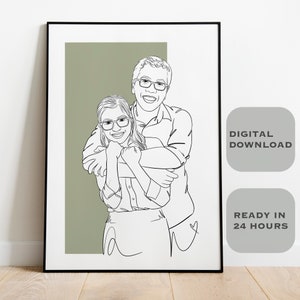 Line drawing,personalized line art portrait,Custom Family Gift,Couples portrait, birthday gift,out line portrait from photo,wedding gift