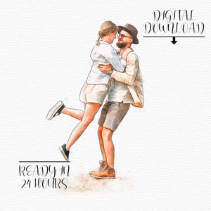 Personalisiertes Aquarell-Familienporträt, benutzerdefinierter digitaler Download, handgemalter Stil, fertig in 24 Stunden, Valentinstagsgeschenk