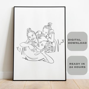 Custom Mothers Day Gift ,Custom line drawing,line art portrait,Family Gift,Line art portrait from photo,anniversary gift for her