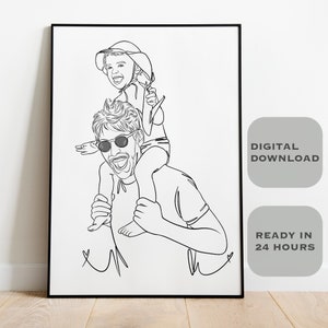 One line art portrait, Custom line drawing from photo, printable line art ,Custom Family Gift,Couples portrait ,Line art portrait from photo