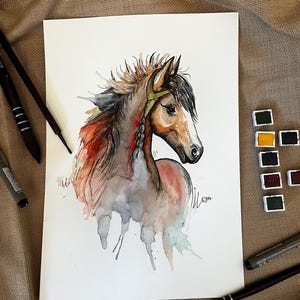 Original Watercolor Horse Portrait A4 Hand-Painted Animal Wall Art for Equestrian Lovers, Horse Decor, Unique Gift for Animal Enthusiasts
