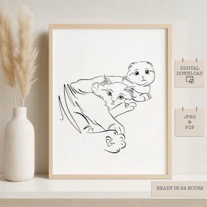 Custom Pet Line Art Portrait from Photo - Minimalist Dog or Cat Outline Drawing-Digital Pet Gift for Owners, Downloadable Art, Printable art