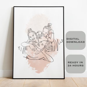 Custom line drawing,personalized line art portrait,Custom Family Gift,Couples portrait, Custom birthday gift,Line art portrait from photo,