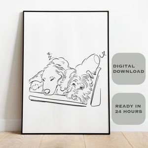 Custom pet drawing, Dog Cat line drawing from photo, Printable pet drawing,Pet and owner gift ,out line pet portrait, one line pet portrait