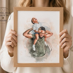 Aangepast aquarelportret, gepersonaliseerd stel, illustratie familie en huisdier, handgetekende kunst, digitale download of gedrukt cadeau