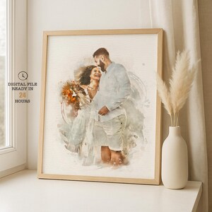 Retrato de acuarela personalizado a partir de una foto, pintura digital personalizada, arte imprimible para parejas y familias, regalo de aniversario de bodas y Navidad. imagen 8