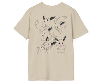 Vintage Nostalgic Kawaii Evolution Creature Tee - Unique Pocket Monster Companion Shirt for Anime & Manga Lovers, Cute Aesthetic Graphic Top