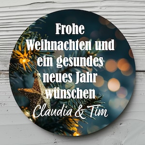 Personalisierte Weihnachtsaufkleber, Name Wunschtext und Motiv, 4 cm rund, wasserfest, Sticker, Weihnachtliche Etiketten mit Wunschtext