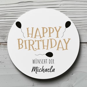 Personalisierte Geburtstagsaufkleber, Name Wunschtext und Motiv, 4 cm rund, wasserfest, Sticker, Geburtstag Etiketten mit Wunschtext