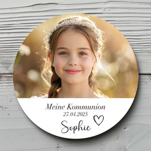 Personalisierte Aufkleber zur Kommunion | Sticker mit Foto und Namen | Christliche Symbole wählbar | Danksagung & Gastgeschenk