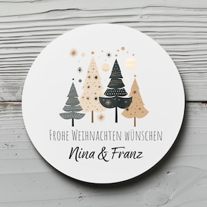 Personalisierte Weihnachtsaufkleber, Name Wunschtext und Motiv, 4 cm rund, wasserfest, Sticker, Weihnachtliche Etiketten mit Wunschtext