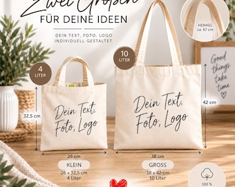 Personalisierte Baumwolltasche mit Wunschtext, Foto oder Logo | Kleine Tasche mit kurzen Henkeln oder große Tasche