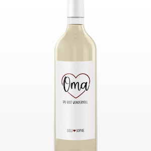 Personalisiertes Flaschenetikett, Oma du bist wundervoll, Name Wunschtext und Foto, wasserfest, Weinetiketten Hochzeit, Wein Aufkleber