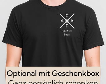 Personalisiertes Papa T-Shirt mit Kreuz Design & Namen / Geburtsjahr, Schwarz/Weiß/Olive – S–5XL – Geschenk Vatertag, Geschenkidee für Papa