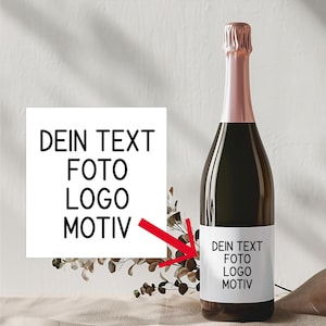 Sektetikett, Personalisierbar, Name, Foto, Motiv, Logo, Sektflasche, Sticker, Sekt, Hochzeit, wasserfest, Aufkleber, dein Design, Champagner