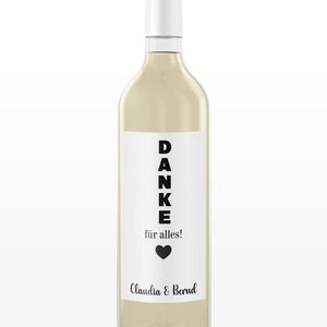 Personalisiertes Flaschenetikett, Danke, Name Wunschtext, wasserfest, Sticker, Aufkleber Weinflasche, Weinetiketten Hochzeit, Wein Aufkleber