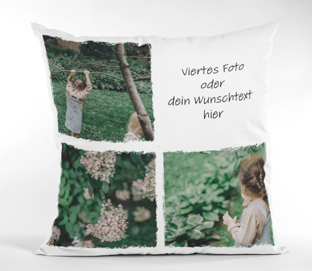 Fotokissen Selbst Gestalten – Mit 3 Fotos & Text, 40x40 Cm, Hundemama Design, Schwarze Rückseite