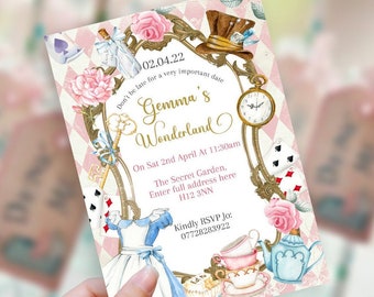 Editable Wonderland Tea Party Girls Invitation Girls Party Invite Onederland Girl 1st Birthday Invite, Mad Tea Party Printable Template 62