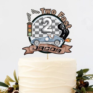 Editable Two Fast Boys Race Car Cake Topper, Blue Cake Decor, Centrepiece, Boys 2nd Birthday,Large Cake Topper Racing Car,Corjl Template 195