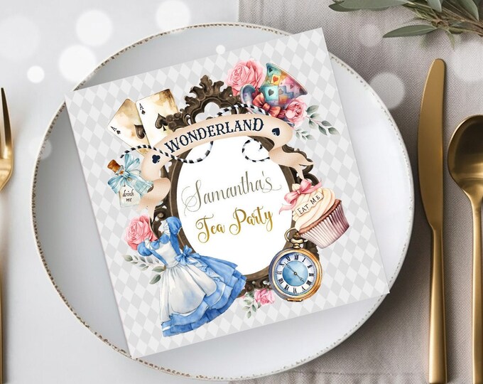 Editable Wonderland Tea Party Girls Napkin,tea Party Napkin Template ...