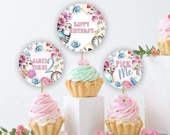 Editable Wonderland Cake Toppers,Tea Party Cake Toppers Decor, Centrepiece, First Birthday , Pick Me Garden Party Instant Download Corjl 476