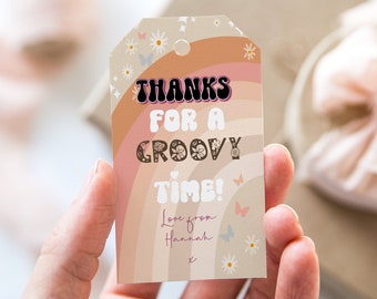 Editable Groovy Party Favor Tags Birthday Thank you tags Label Retro Gift tags Download Floral Girls Birthday Template PRINTABLE Corjl 79