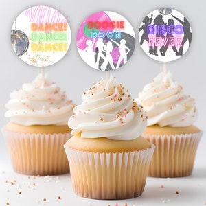 Printable Disco cake Toppers, Dance Party ,Birthday Party Favors cupcake Toppers Girls Disco Party Decor, Groovy, Pink Digital Download 268
