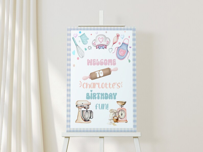 Editable Welcome Baking Sign A3 Sign, Cupcake Baking Party, Pastel Blue ...