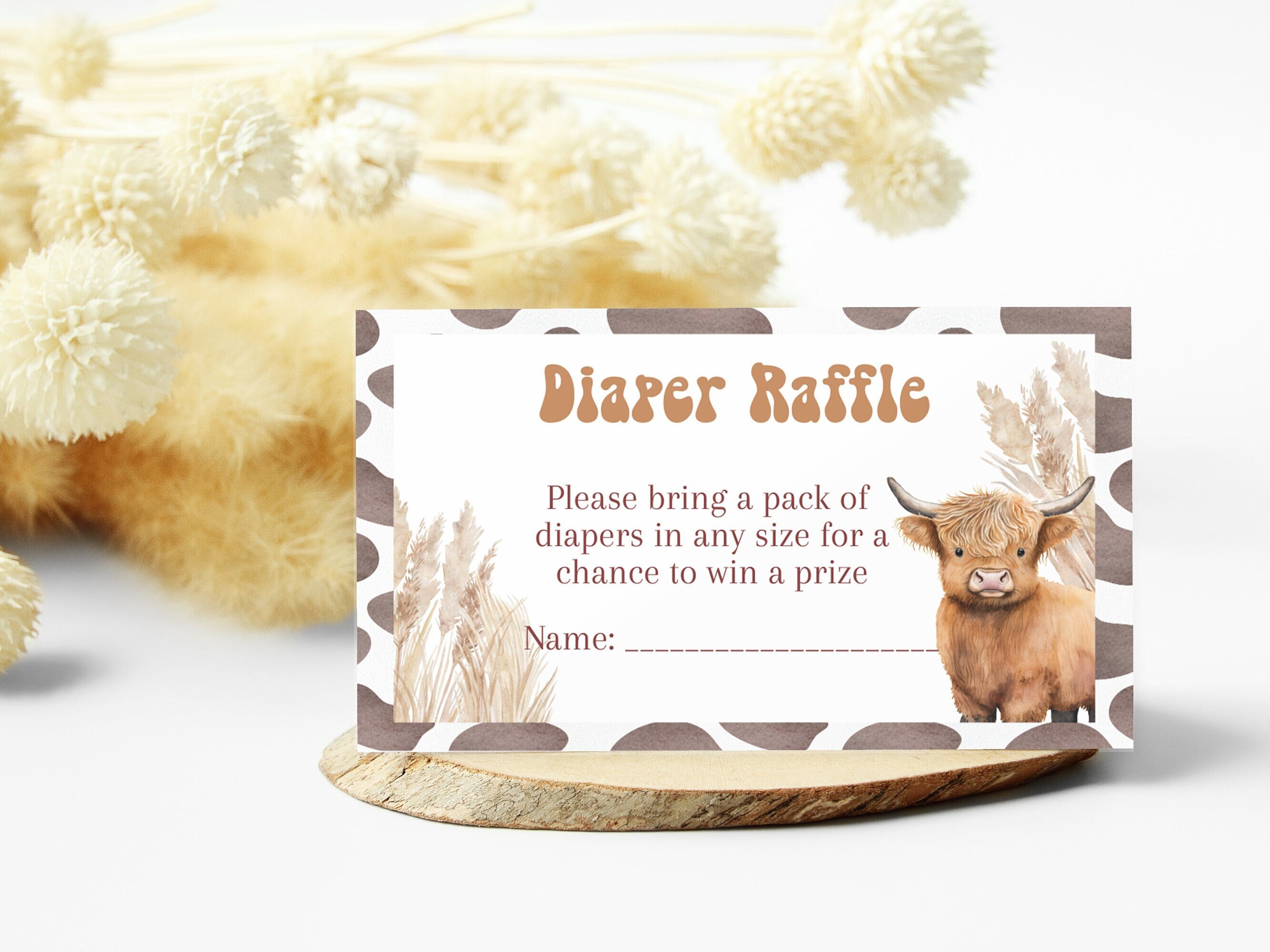 Nappy Raffle Highlander Editable Highland Cow Diaper Raffle Ticket Diaper Game Card Cow Print ...