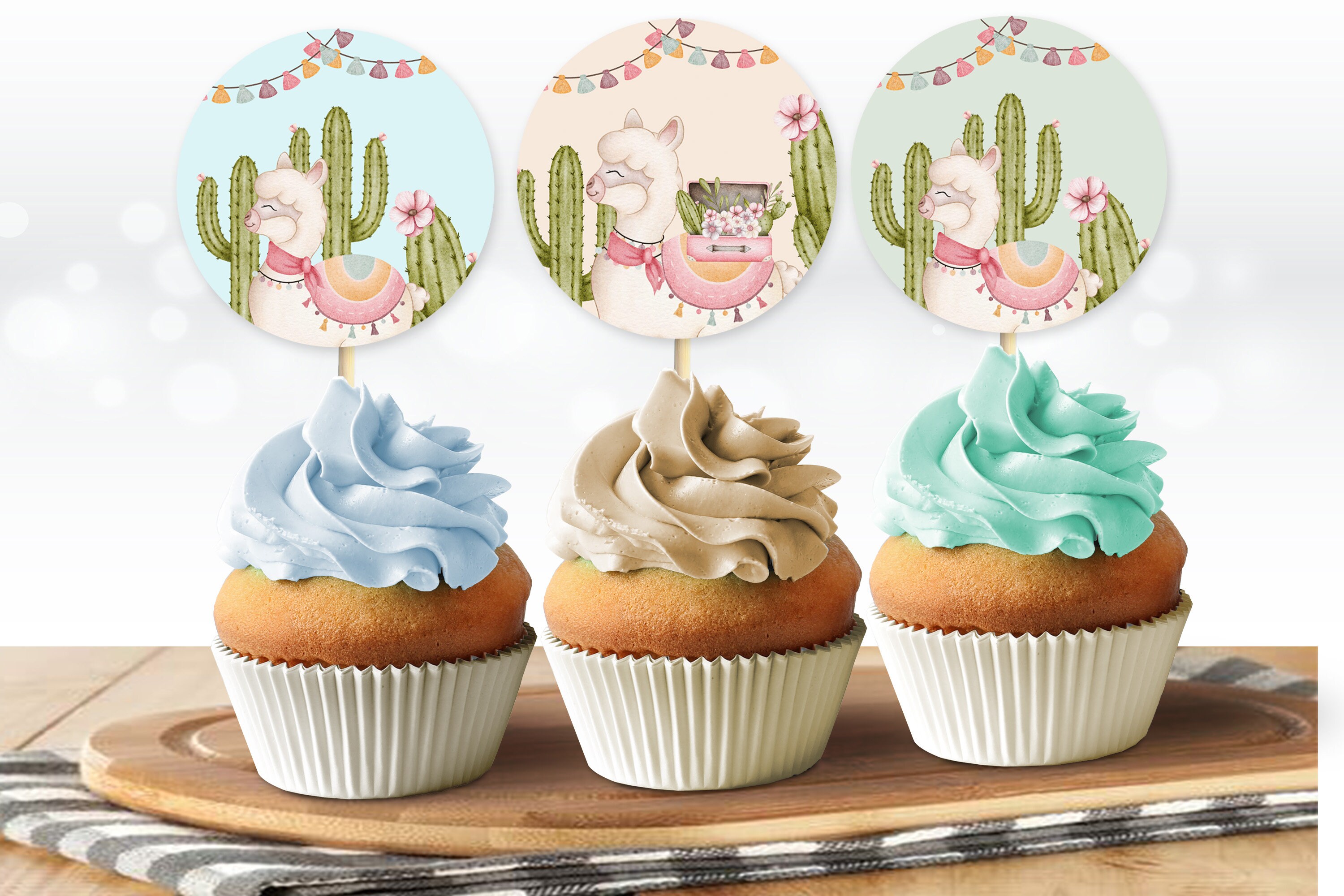 Printable Llama Cake Toppers Baby Shower Birthday Party Favors Cupcake ...