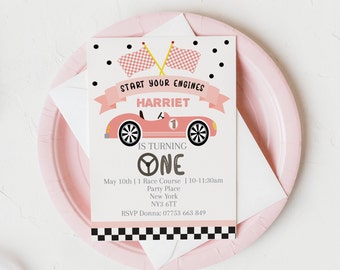 Editable Start Your Engines Girls Race Car Invitations, Birthday Invites, Pink, 1st Birthday, 2nd Birthday, Instant Download Template 193