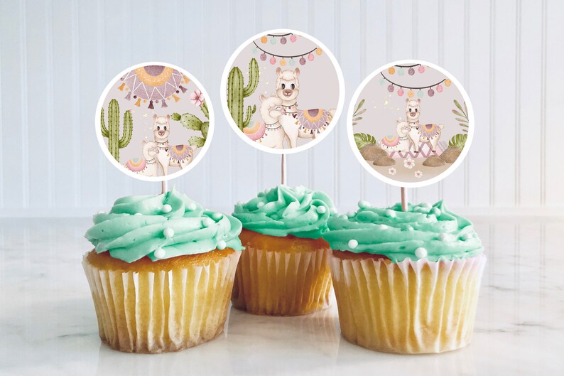 Printable Llama Cake Toppers Baby Shower Birthday Party Favors Cupcake ...