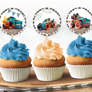 Printable Race Cars cake Toppers Monster Cars Birthday Party Favors cupcake Toppers Boys Car Party Decor Cake Digital Download 133