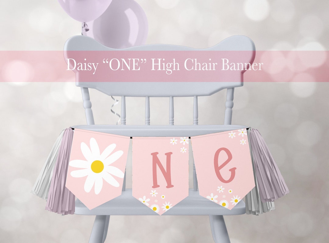 Daisy Birthday Banner High Chair Banner, Floral 1st First Birthday Pink ...