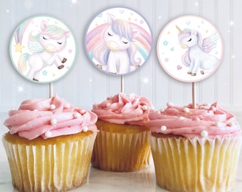 Printable Unicorn cake Toppers Baby Shower Birthday Party Favors cupcake Topper Party Decor Cake Magical Digital Centrepieces Download 399