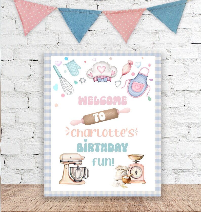 Editable Welcome Baking Sign A3 Sign, Cupcake Baking Party, Pastel Blue ...