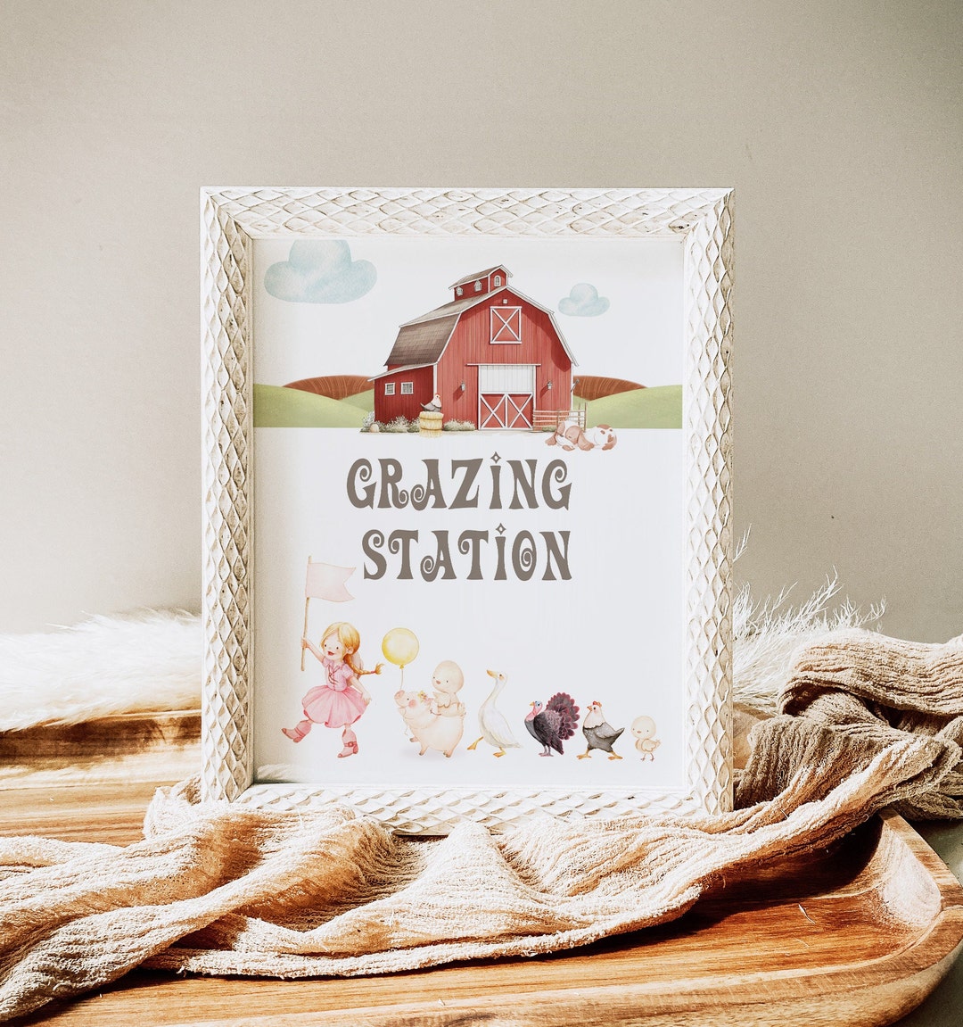 Grazing Station Sign Farm Animals Cards and Gifts Barn Yard Gift Table