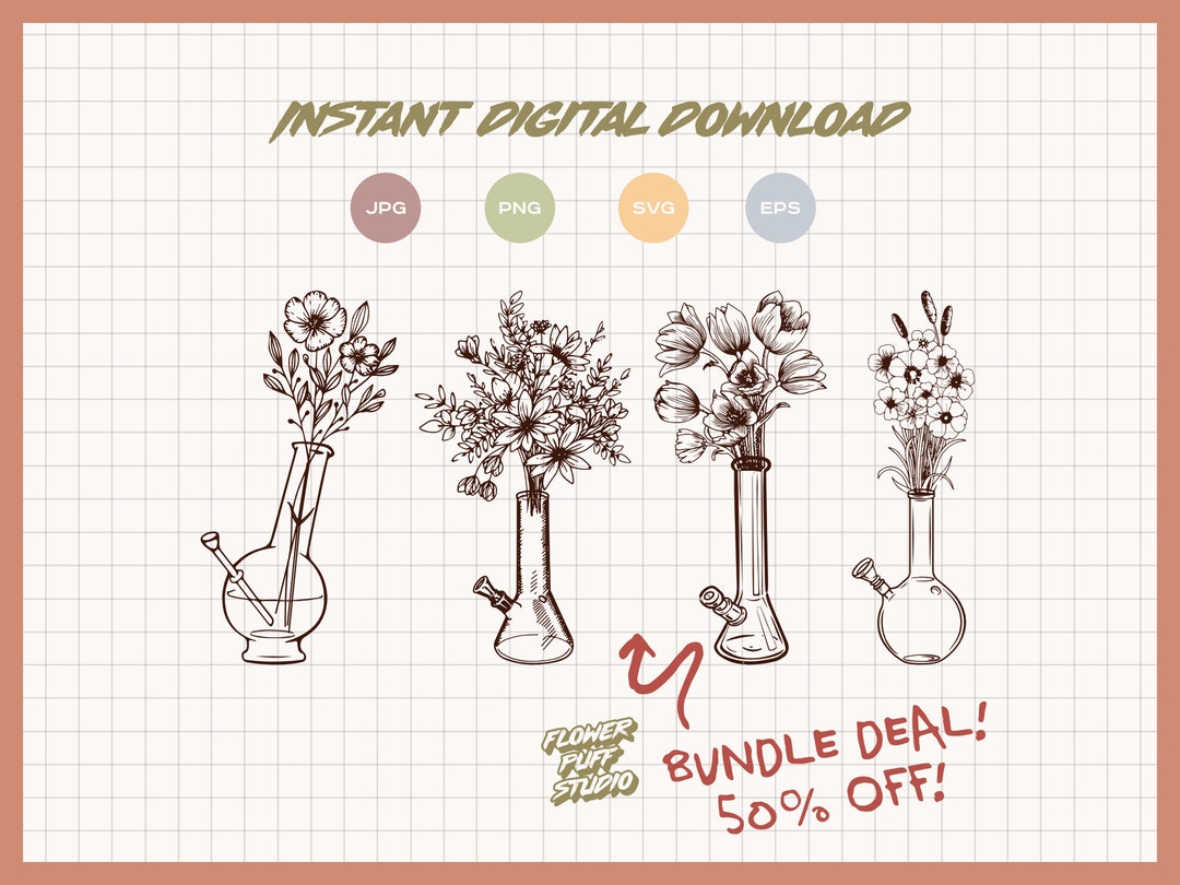 Flower Bong Bundle Marijuana Pipe Vase SVG for Cannabis Themed Crafts