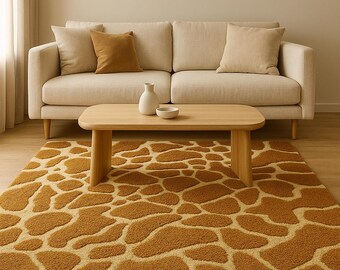 Hand Tufted Wool Area Rug: Modern Abstract Brown Beige Design