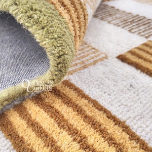 Matilda Hand Tufted Wool Area Rug Designer Borders 100% Woolen Handmade Rug Brown and Green Carpet For Bedroom, Living Room and Dining Room