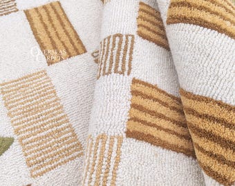 Handmade Wool Tufted Plaid Rug: Modern Beige, Green, and Brown