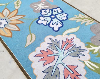 Handmade Floral Tufted Wool & Silk Rug 5x8 ft - Botanical Blue