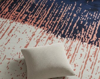 Blue and White Abstract Rug 8x10 | Hand Tufted Modern Area Carpet For Living Room