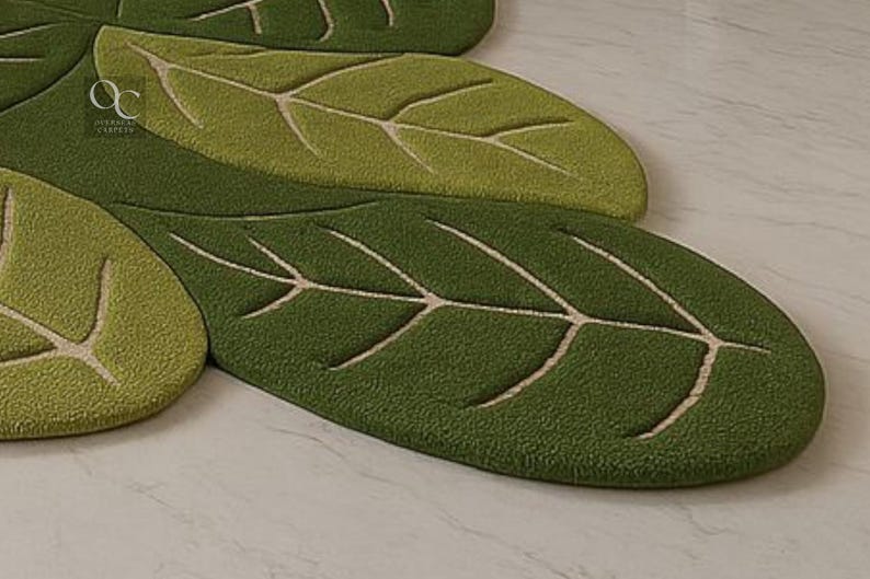Green Leaf Wool Tufted Rug: Modern Botanical Design - Etsy