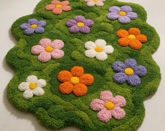 Handmade Wool Tufted Rug | Floral Grass Design, Kids Nursery